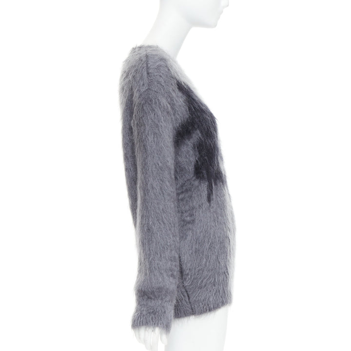 CHRISTIAN DIOR grey mohair silk black graphic fluffy long sleeve sweater FR36 S