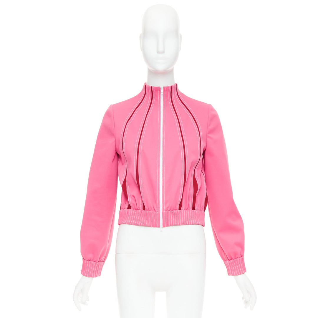 VALENTINO hot pink red panelled overstitch mock neck track jacket IT40 S