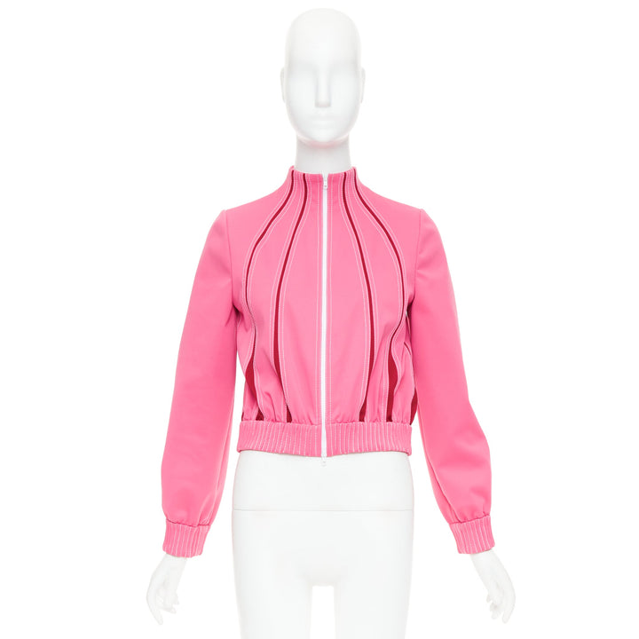 VALENTINO hot pink red panelled overstitch mock neck track jacket IT40 S