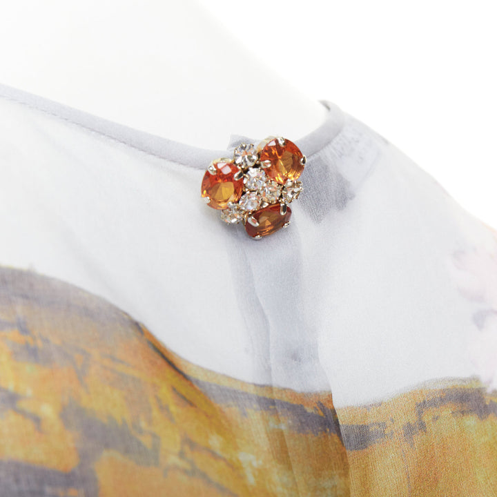 DOLCE GABBANA 100% silk sheer Rome Ruins floral print keyhole top IT36 XXS