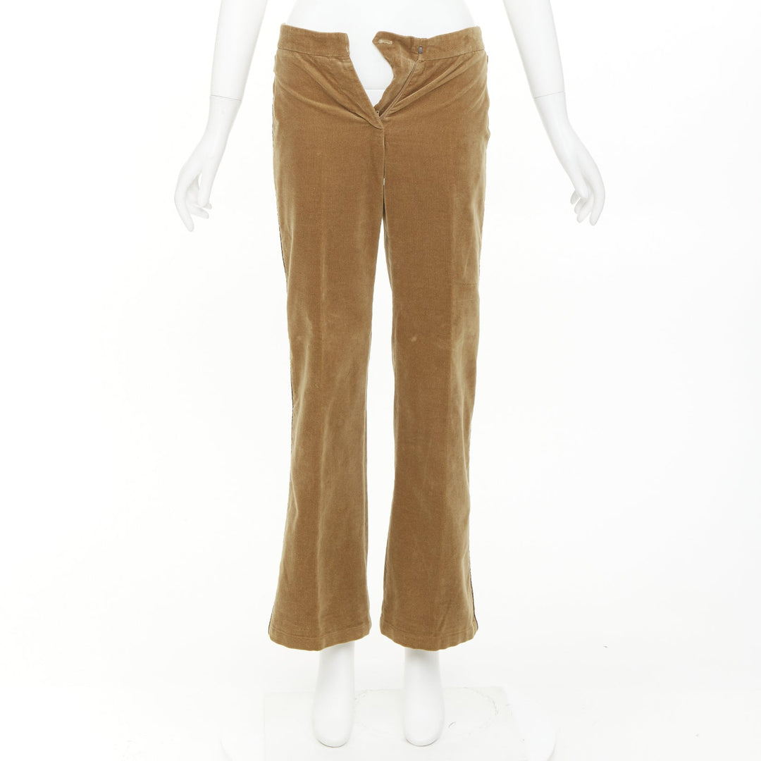 BOTTEGA VENETA tan brown velvet piped side tab pants IT38 XS
