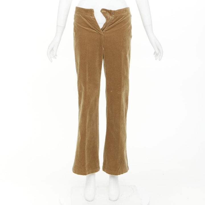 BOTTEGA VENETA tan brown velvet piped side tab pants IT38 XS