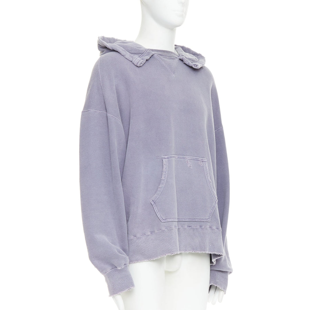 ANCELLM washed purple cotton distressed details pocketed hoodie Sz1 S