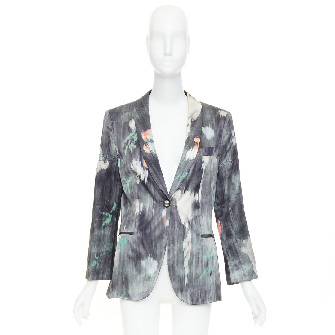 GIORGIO ARMANI 2008 grey multicolor silk watercolor abstract blazer IT46 XL