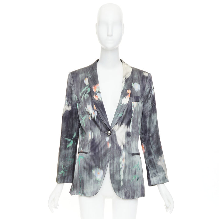 GIORGIO ARMANI 2008 grey multicolor silk watercolor abstract blazer IT46 XL