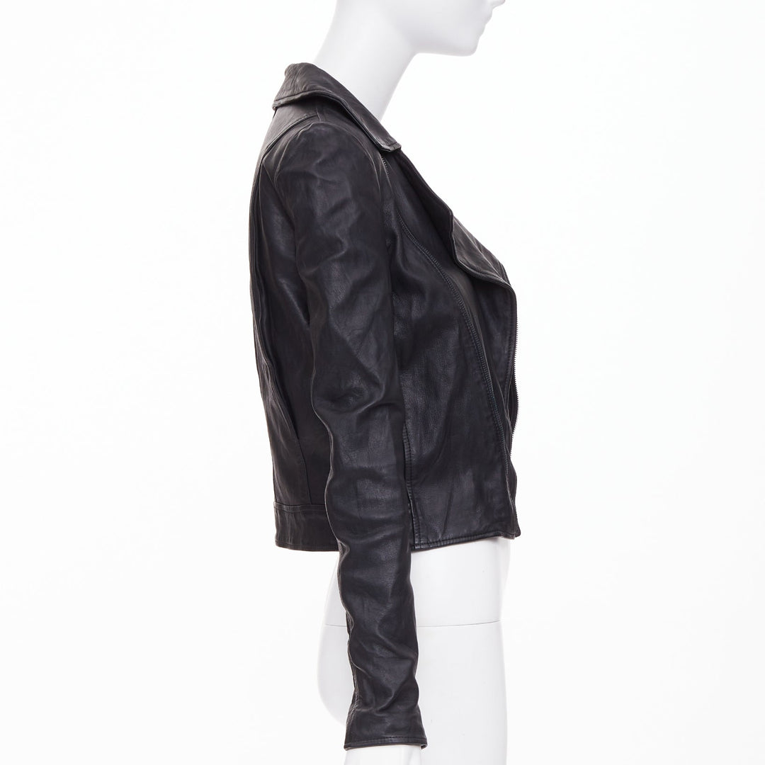 THE ROW 2017 black crinkled lambskin leather minimal biker jacketl XS