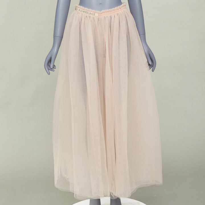 VALENTINO Blush Pink Pleated Layered Mesh Tulle black embroidered skirt IT40 S