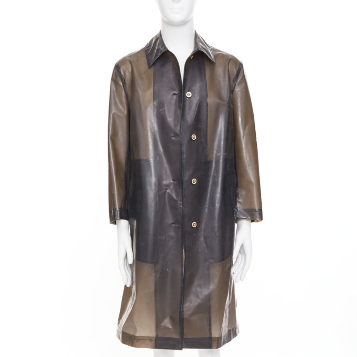 VERSACE 2019 black transparent latex pvc crystal single breasted coat EU38EU38