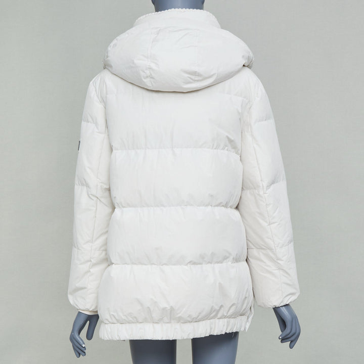 BRUNELLO CUCINELLI white puffer hooded cashmere trim down coat jacket IT40 S