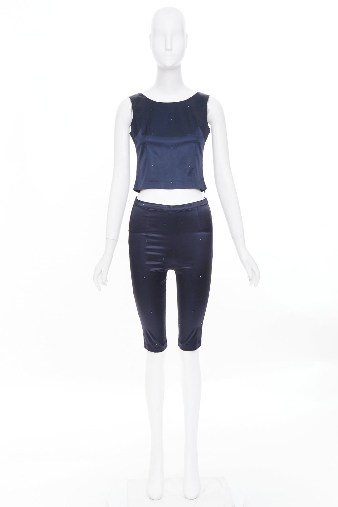 MAX & CO Trends navy blue crystal cotton blend bateau crop top capri set IT40 S