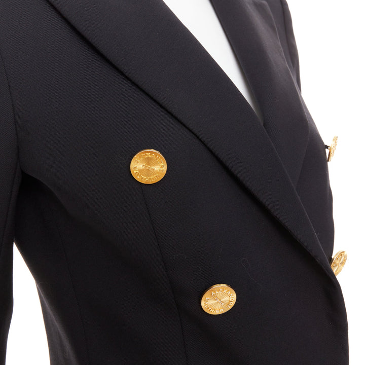 ALEXANDRE VAUTHIER black wool gold sunburst button double breasted blazer jacket