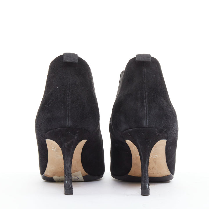 MANOLO BLAHNIK Vintage black suede pointy toes mid heel booties EU39.5