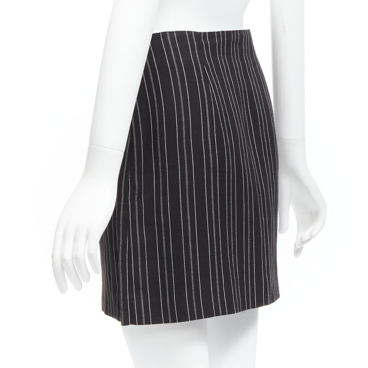 DOLCE GABBANA Vintage black pinstriped high waist darted mini Skirt IT40 S