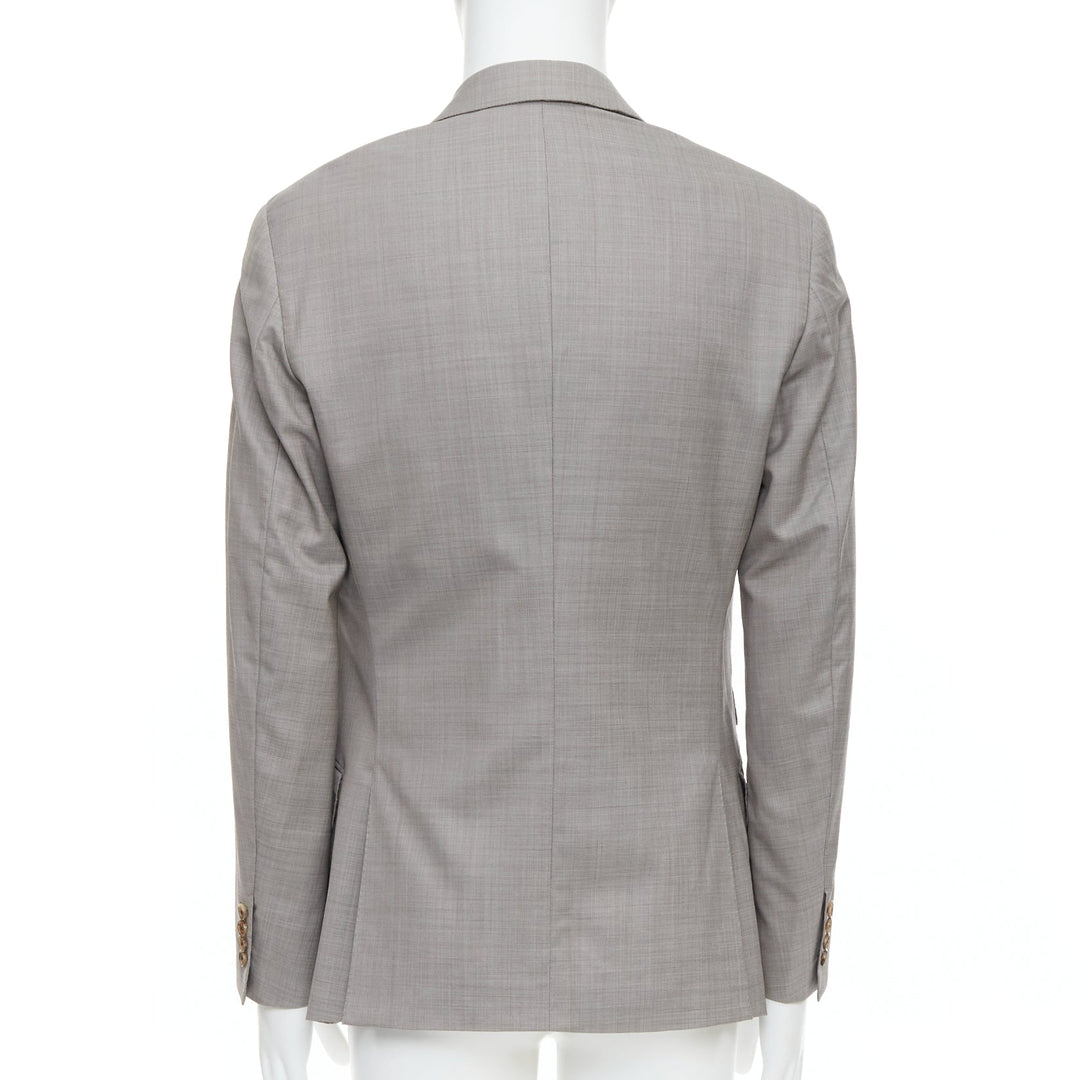 HERMES beige 100% wool 3 pockets handstitched details blazer suit FR48 M