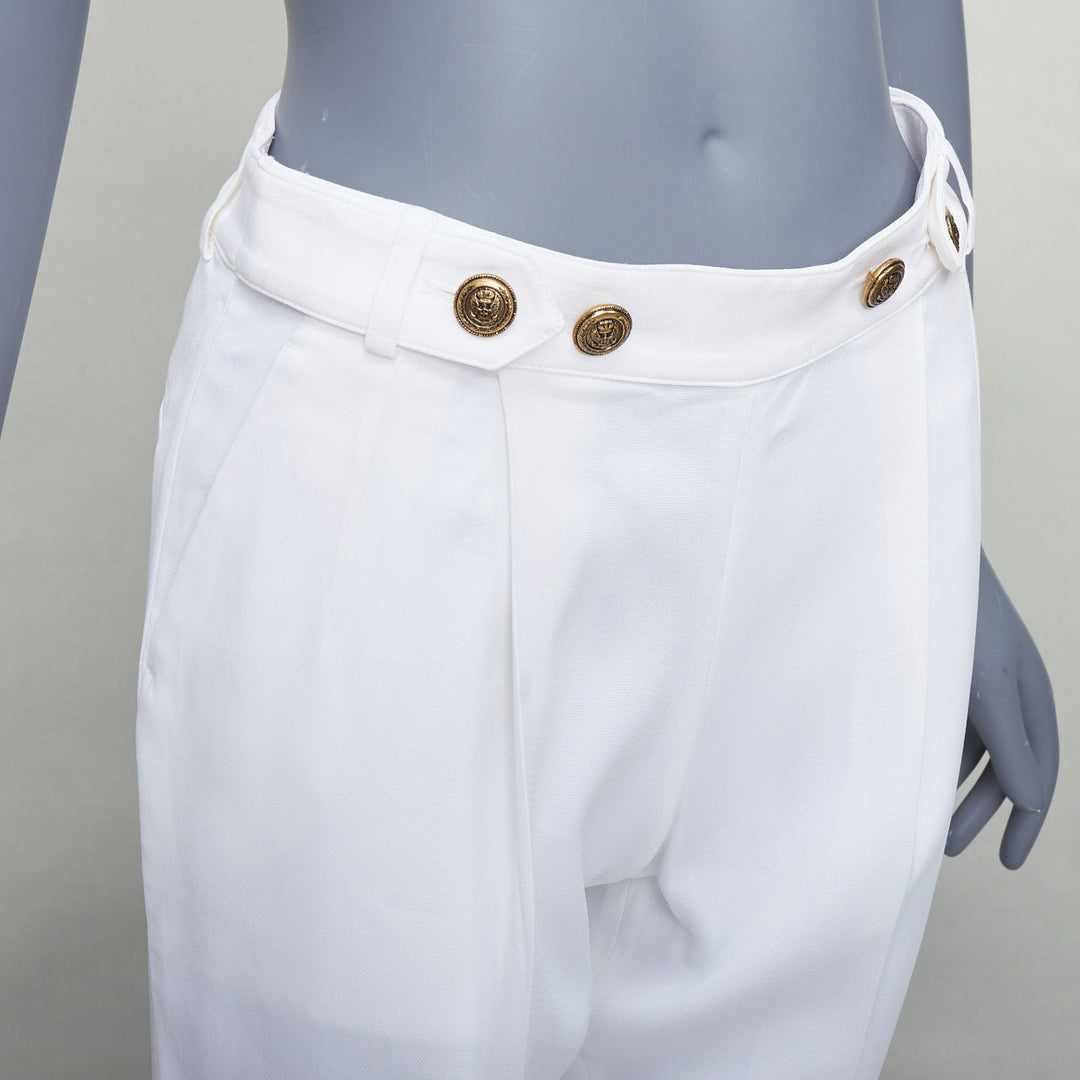 PHILOSOPHY white bronze crest buttons pleated tapered pants IT38 XS