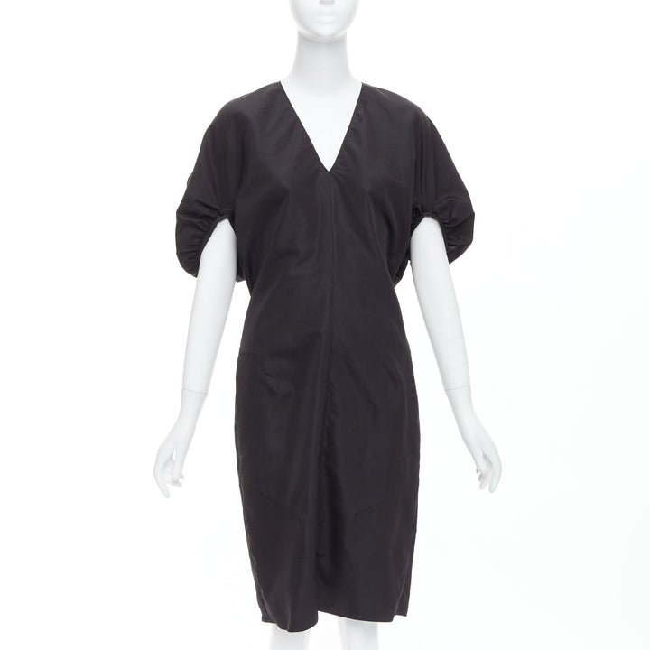 YVES SAINT LAURENT 2011 black cotton silk rounded puff cocktail dress FR40 L