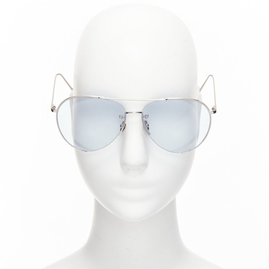 LINDA FARROW LFL624/6 blue lens silver cut out aviator sunglasses