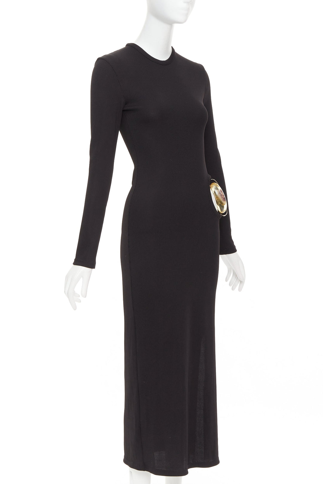 CHRISTOPHER ESBER black ribbed brown floral acrylic cut out bodycon dress UK6 XS