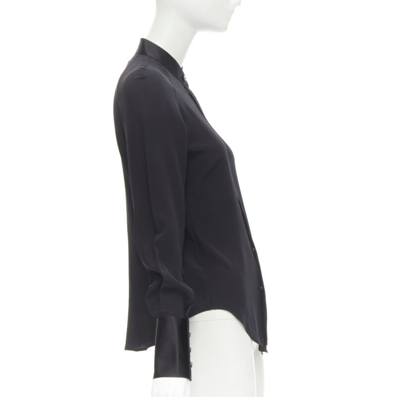 MAISON MARGIELA black cotton silk trim reversed button cuff shirt IT38 XS