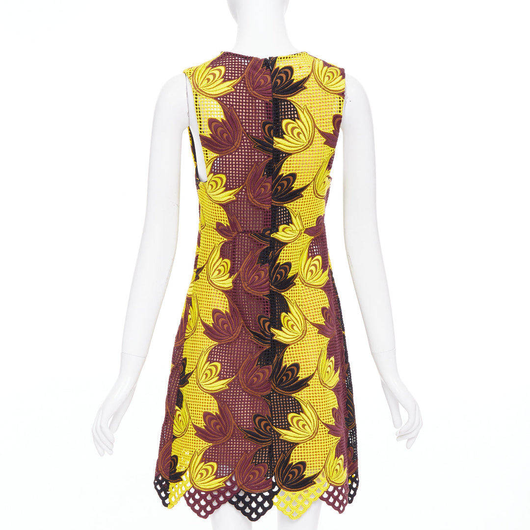 MARNI 2012 Runway yellow brown acrylic silk mesh cocktail dress IT40 S