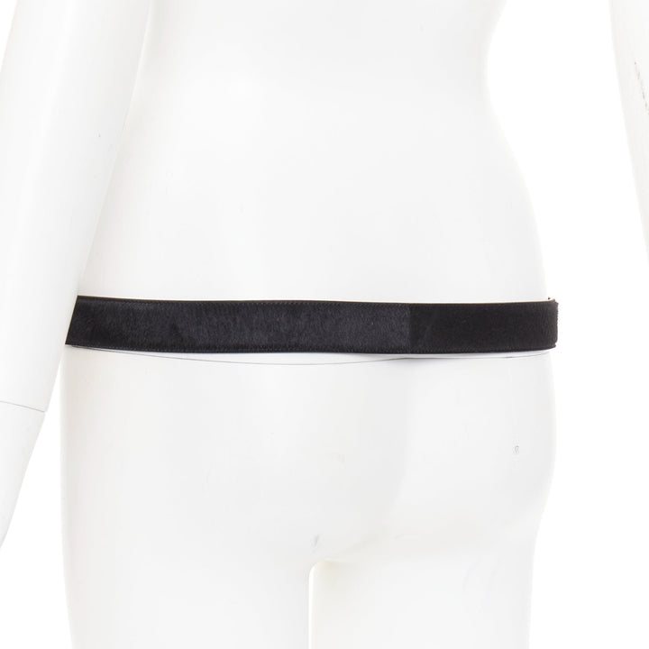 SAINT LAURENT 2021 Heart Buckle black calf hair gold hammered metal belt 65cm
