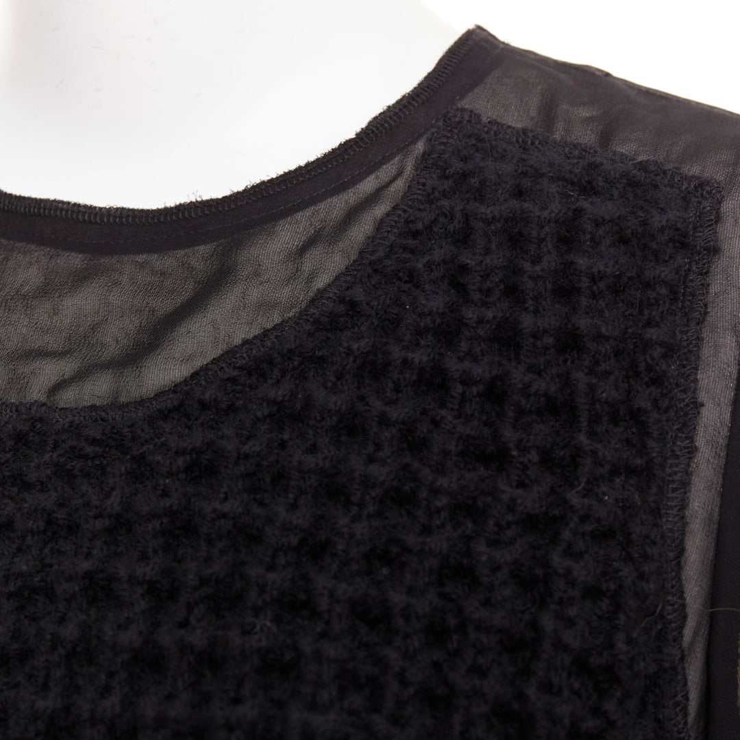 COMME DES GARCONS 2014 black cupra wool trim woven sheer overlay top XS