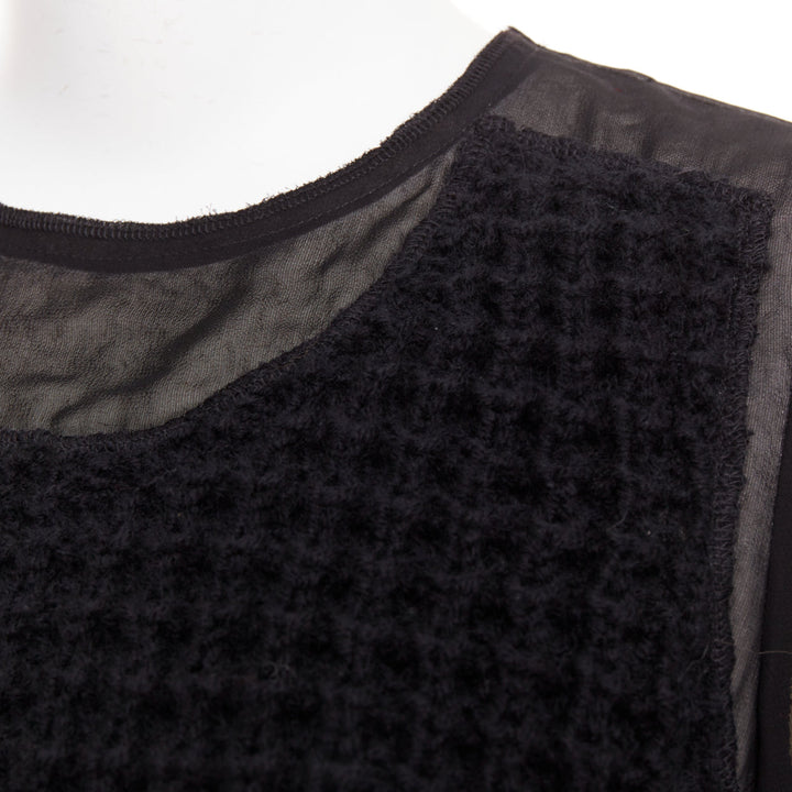 COMME DES GARCONS 2014 black cupra wool trim woven sheer overlay top XS