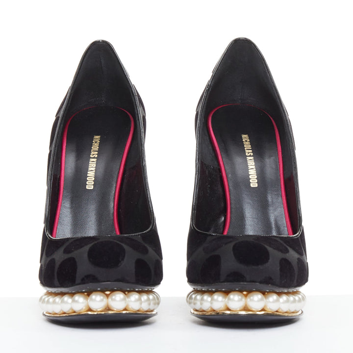 NICHOLAS KIRKWOOD Casati black velvet polka dot pearl platform pumps EU37.5
