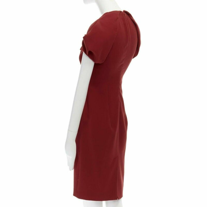 ALEXANDER MCQUEEN 100% wool crepe V-neck pleated sleeves cocktail dress IT38 XS
