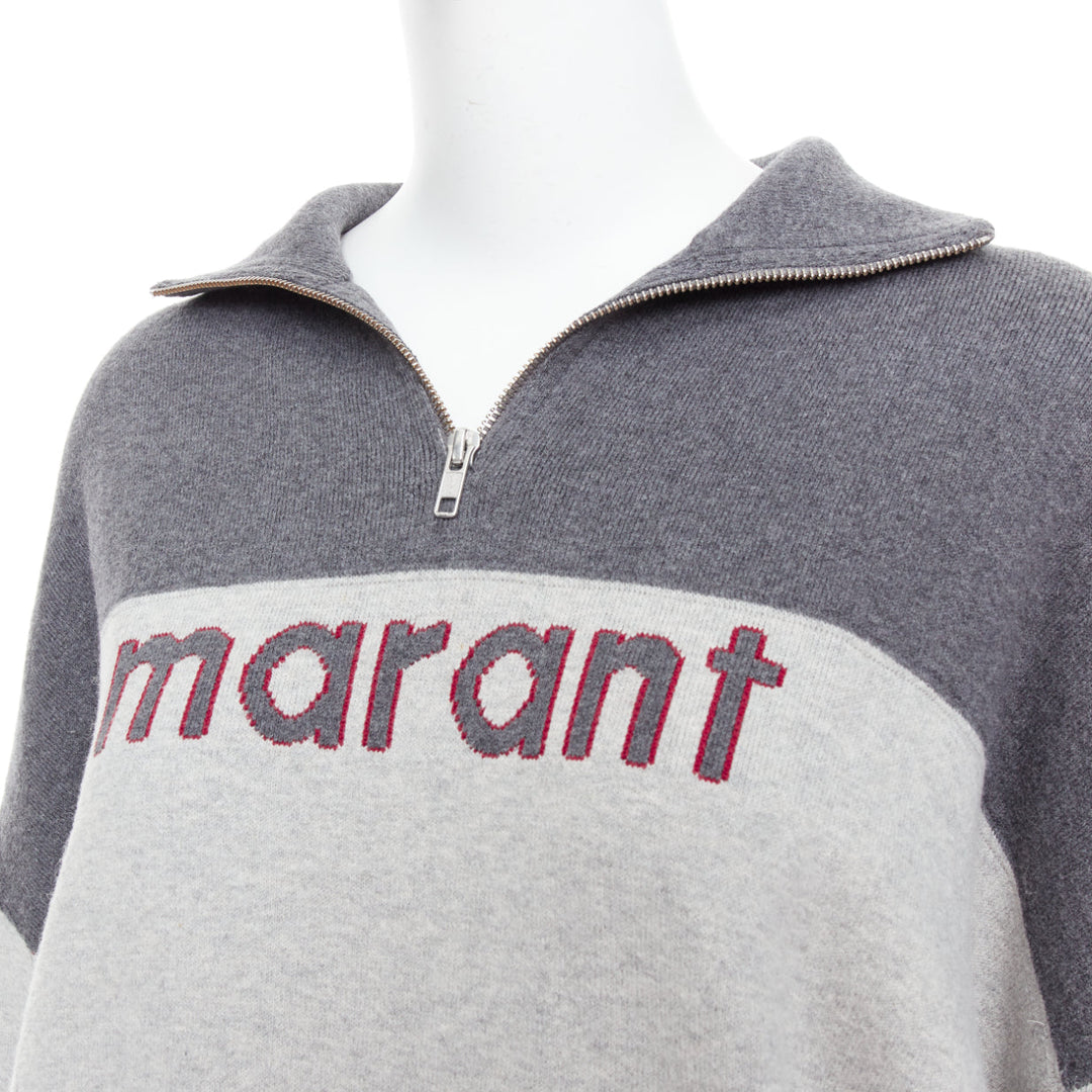 ISABEL MARANT Etoile grey bicolor logo half zip jumper sweater