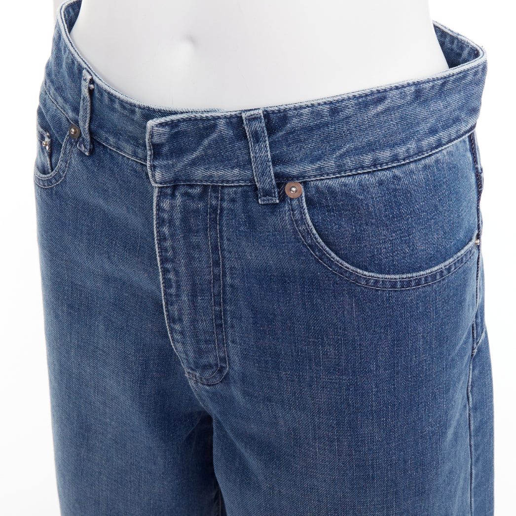 CHRISTIAN DIOR blue washed darted pockets wide mid waist cropped jeans