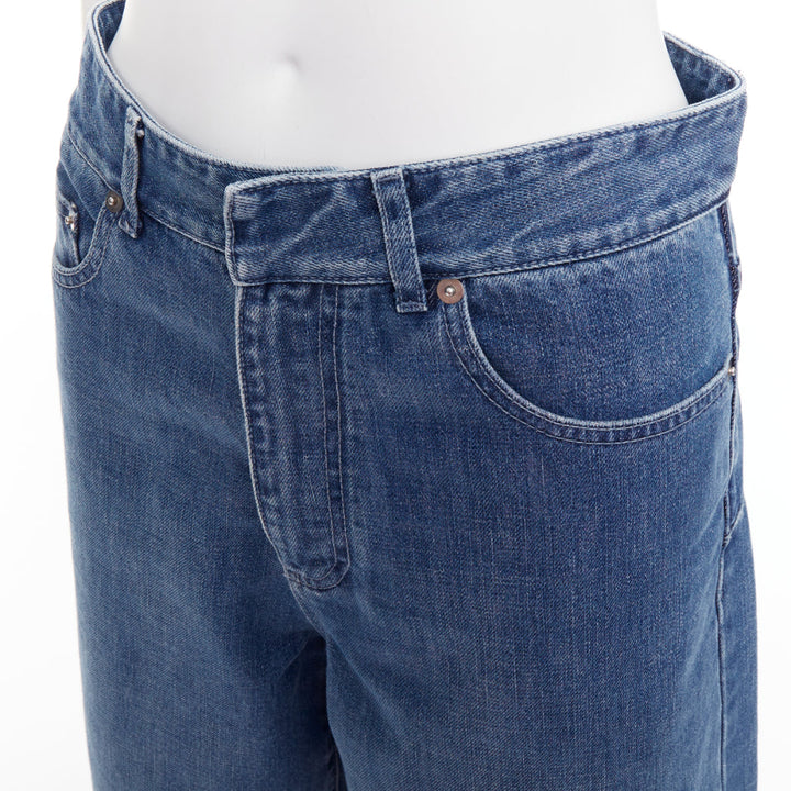 CHRISTIAN DIOR blue washed darted pockets wide mid waist cropped jeans