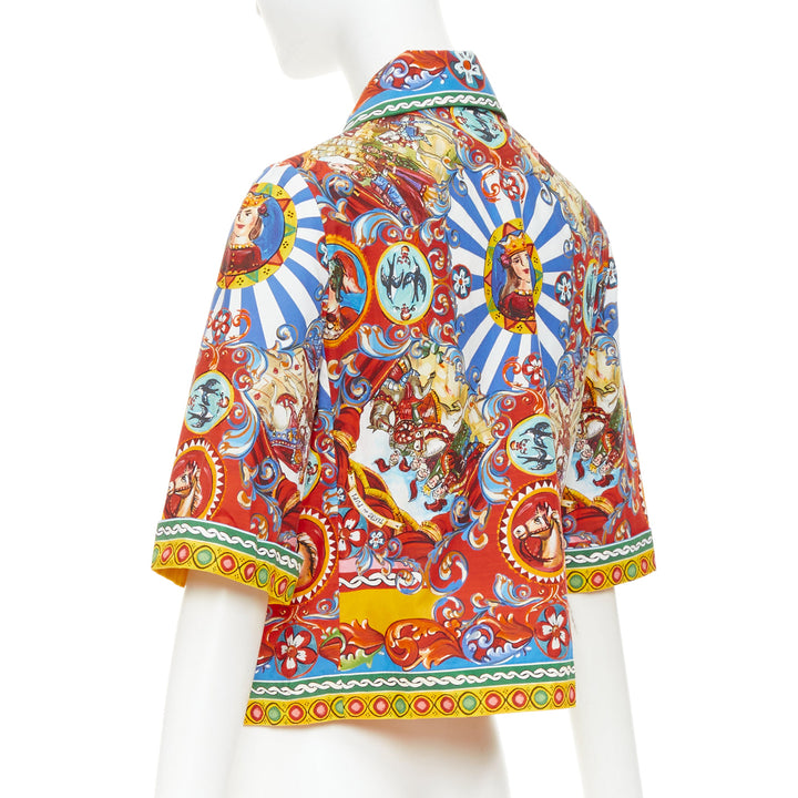 DOLCE GABBANA 2016 Carretto Siciliano cotton rolled sleeves crop shirt IT44 L