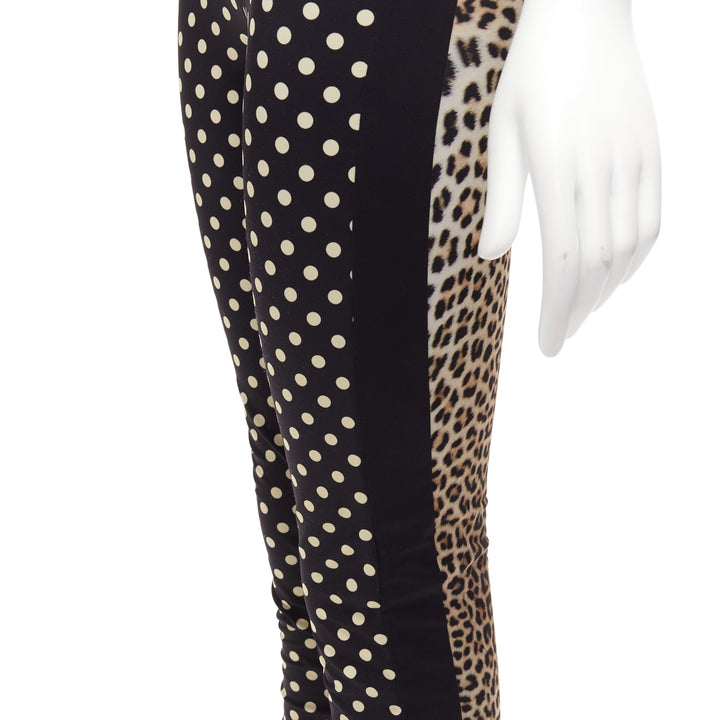 EMANUEL UNGARO black white polka dot brown leopard print patch legging pants S