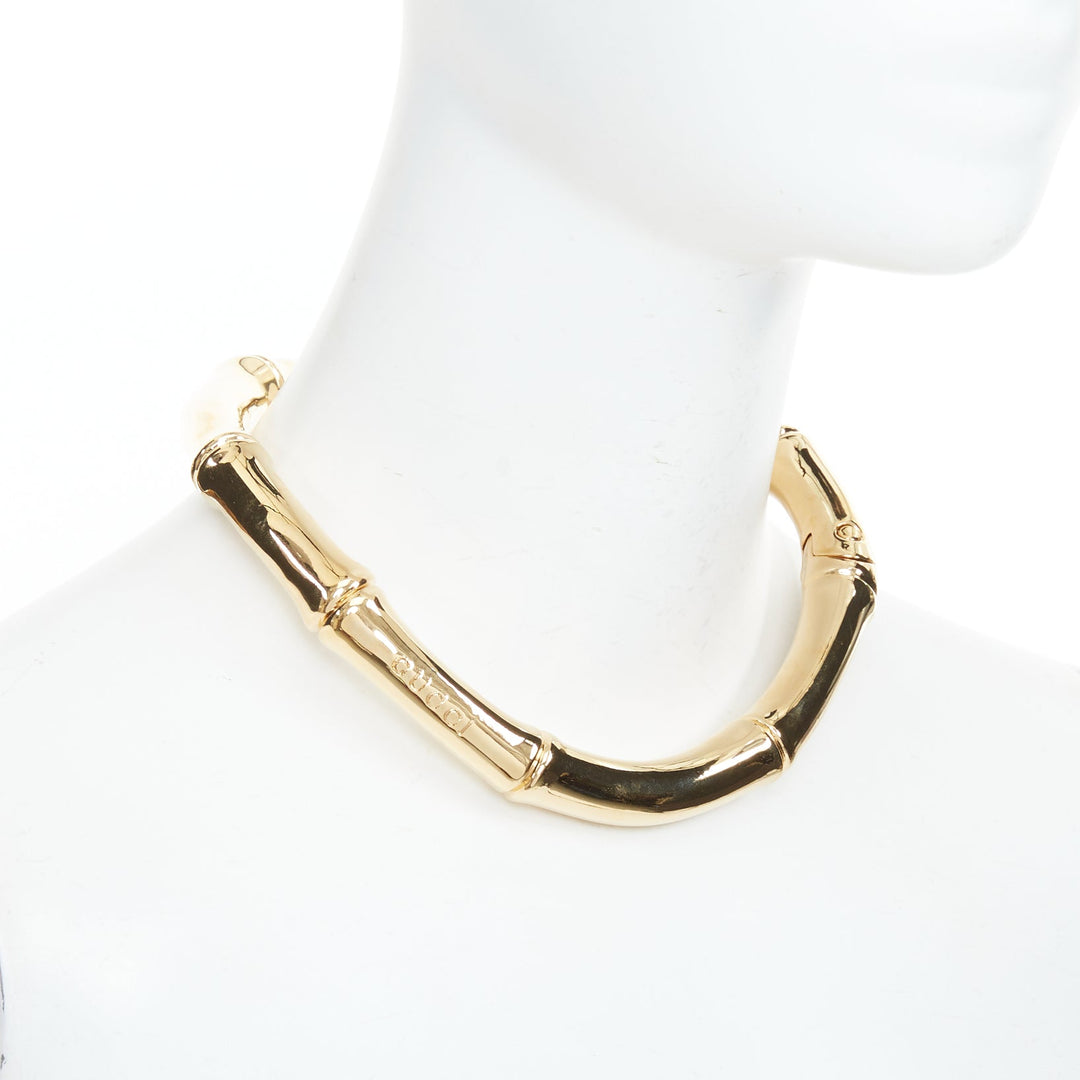 GUCCI 2025 Runway Ancora bamboo motif yellow gold tone brass choker necklace
