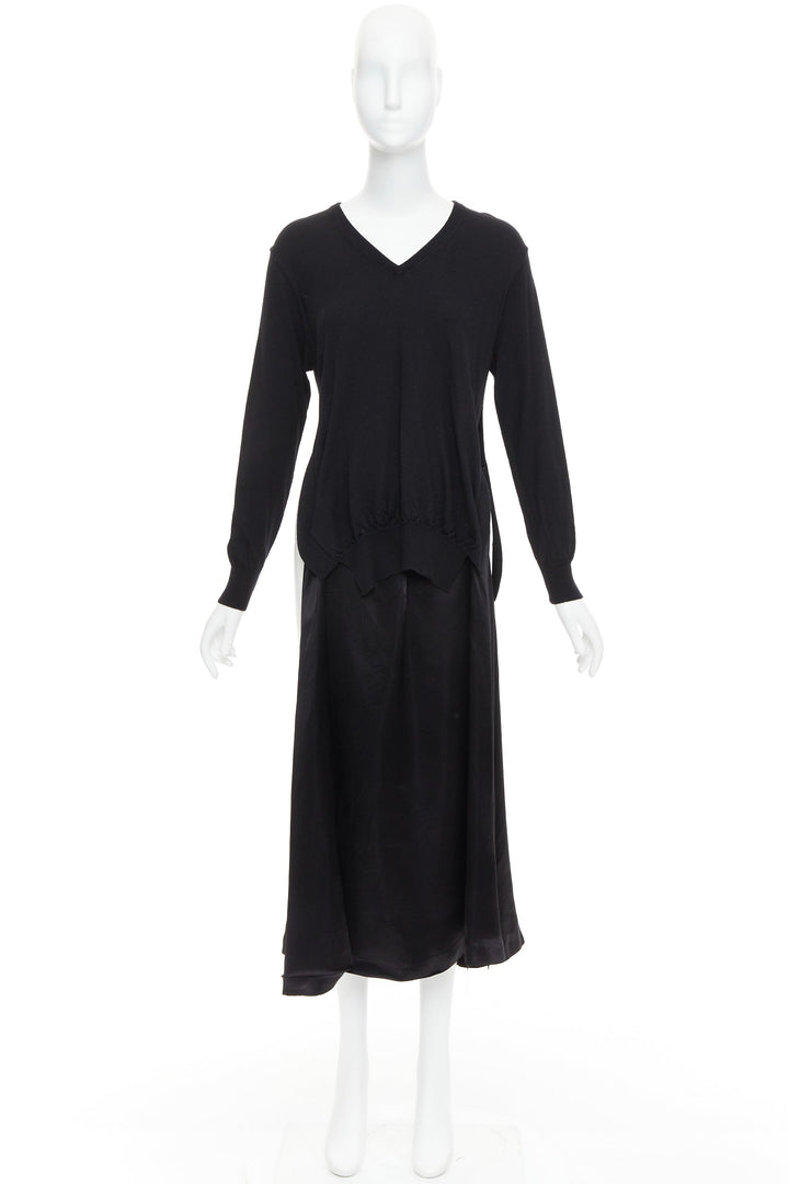 TOGA ARCHIVES Pulla black v neck layered satin slitted long dress