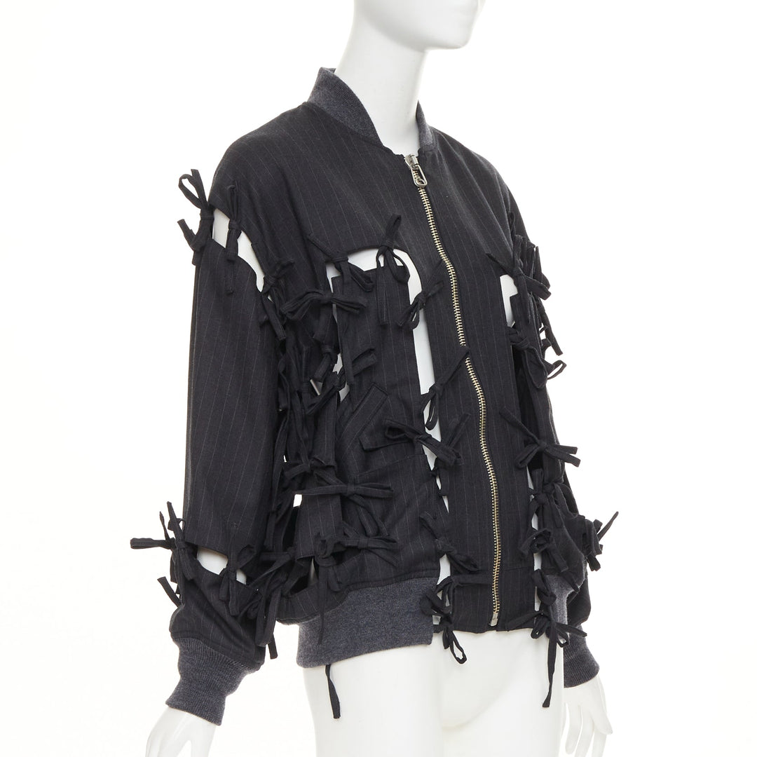 FACETASM 2017 Runway cutout bow pinstripe deconstructed wool bomber jacket JP1 S