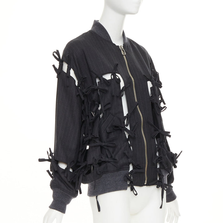 FACETASM 2017 Runway cutout bow pinstripe deconstructed wool bomber jacket JP1 S