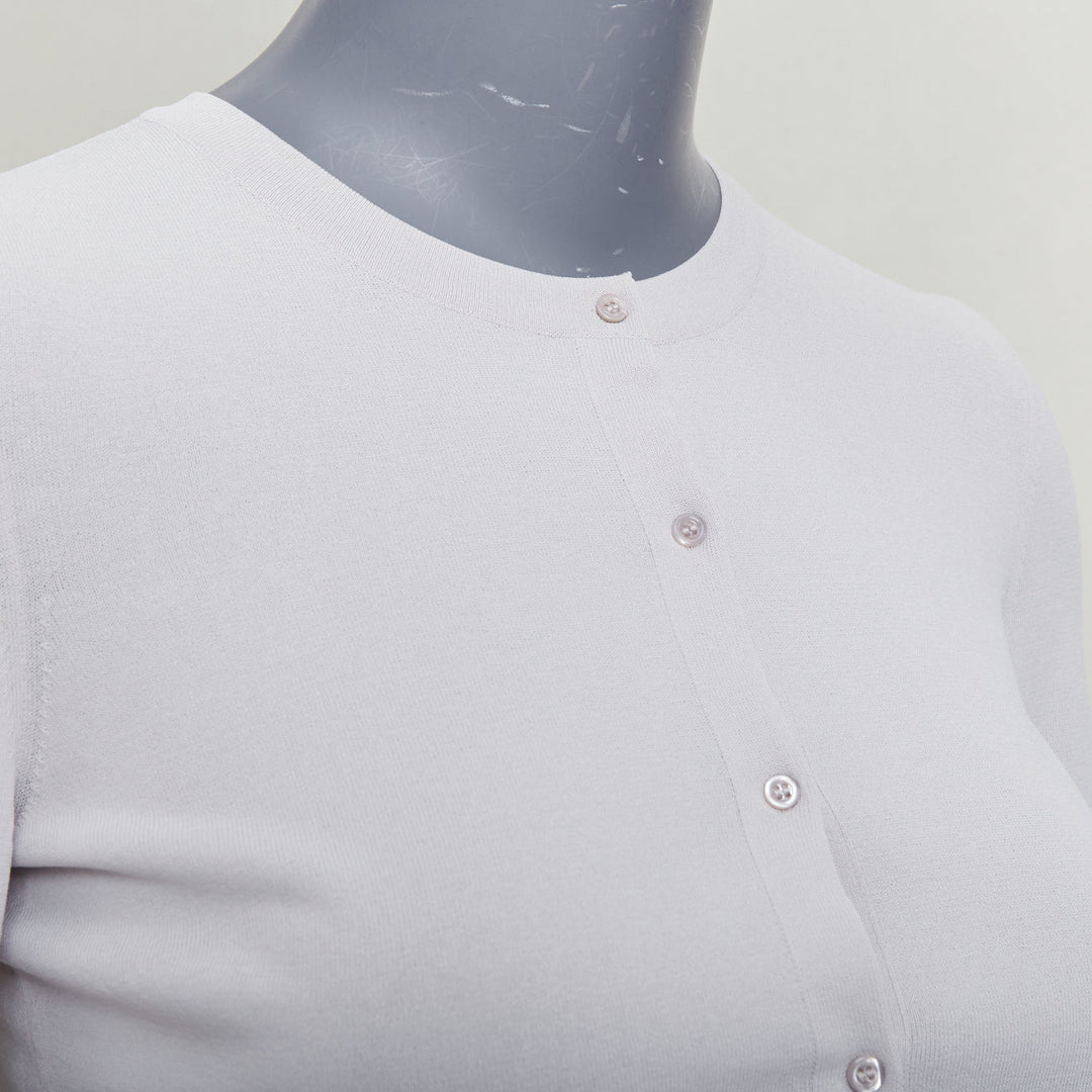 ALAIA lilac viscose blend crew neck small buttons cropped cardigan FR36 S