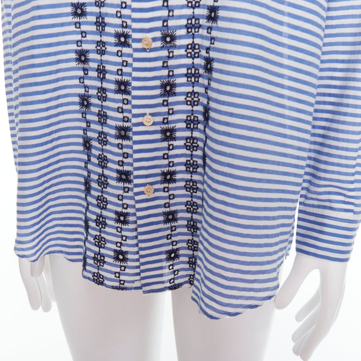 ROMEO GIGLI JOYCE blue cotton silk striped embroidery shirt IT50 L