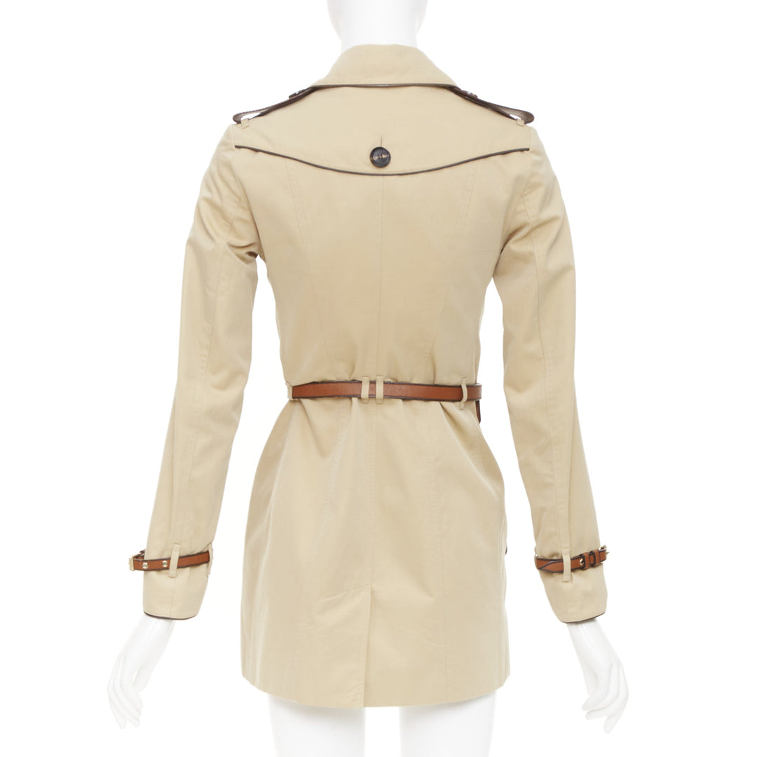 BURBERRY 2012 leather piped double breasted belted short trench coat IT36 XXS
