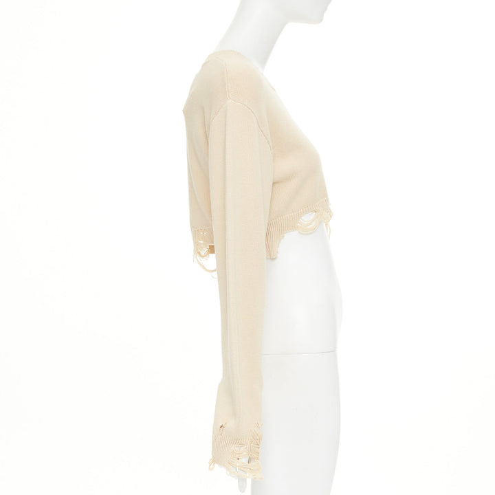 R13  2023 Destroyed Cropped Pullover khaki cotton distressed sweater S
