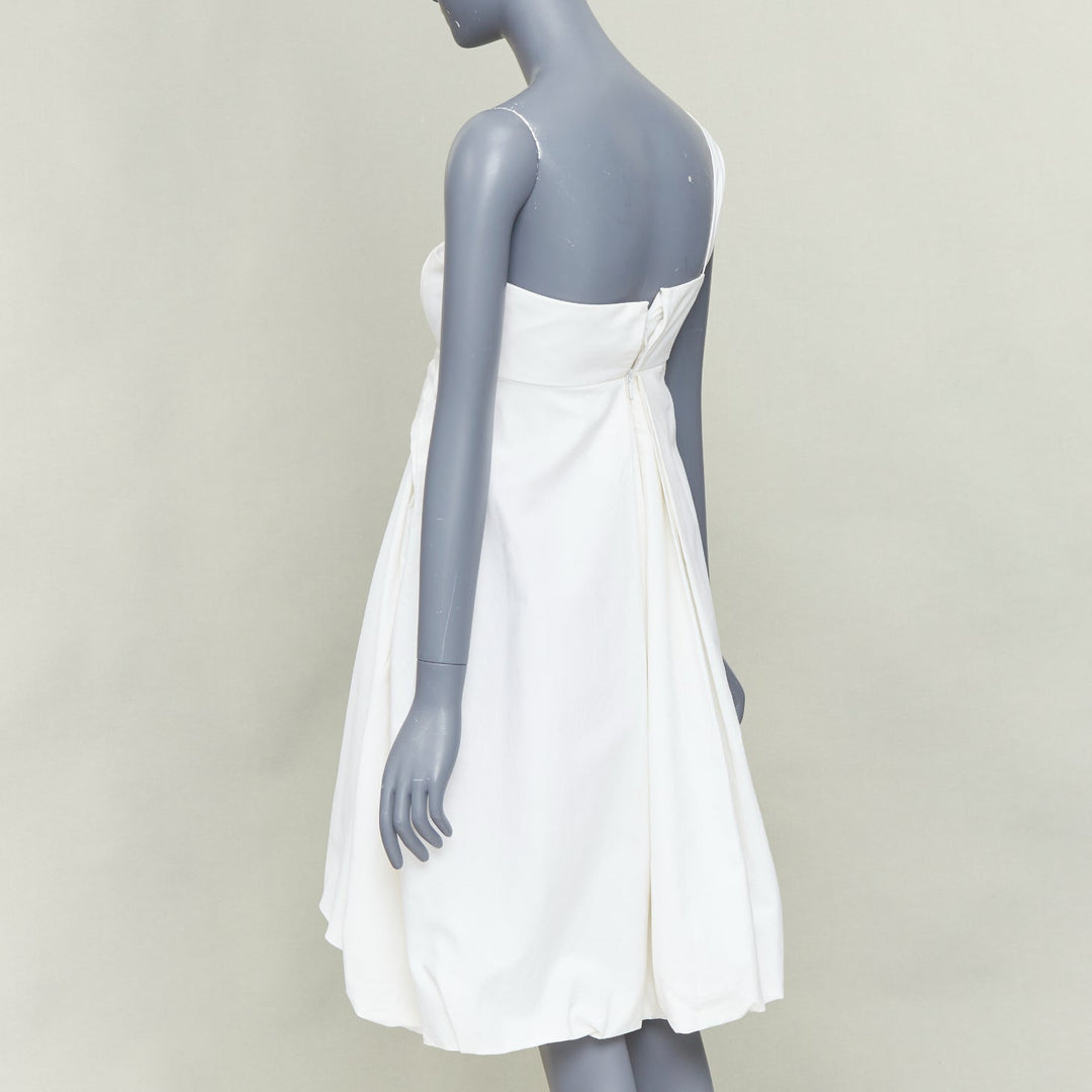 GUCCI 2007 cream cotton pleated drape waist one shoulder bubble dress IT38 XS