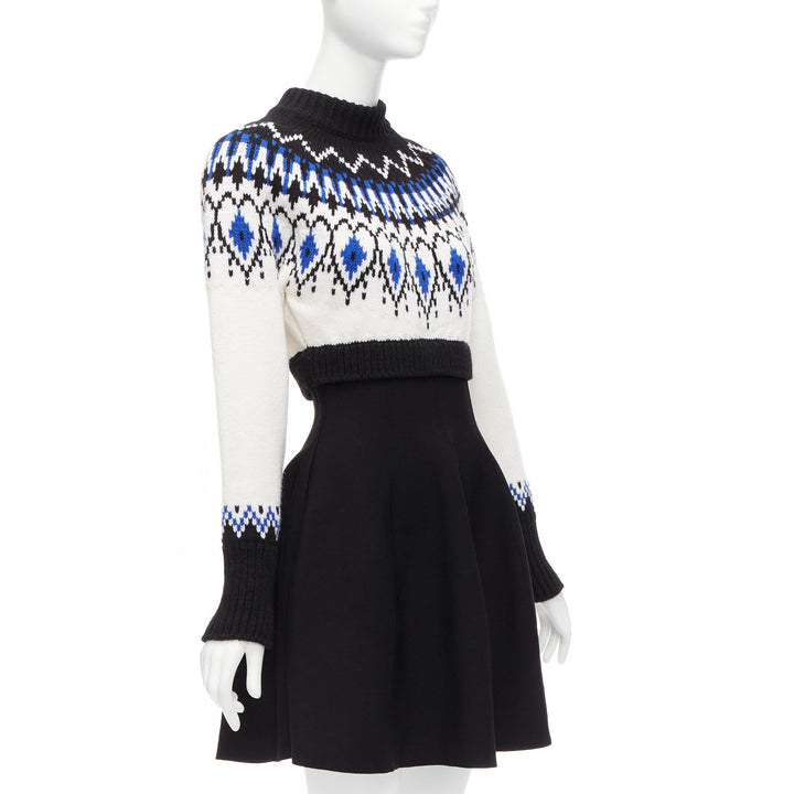 ALEXANDER MCQUEEN 2022 100%wool blue black fairisle long sleeve sweater dress XS