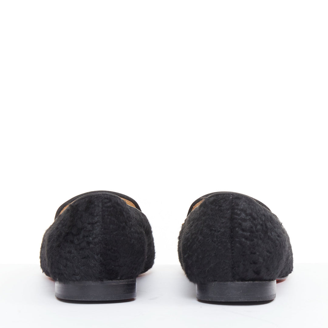 CHRISTIAN LOUBOUTIN Dictateur persian lamb fur Medallion embroidered flats EU37