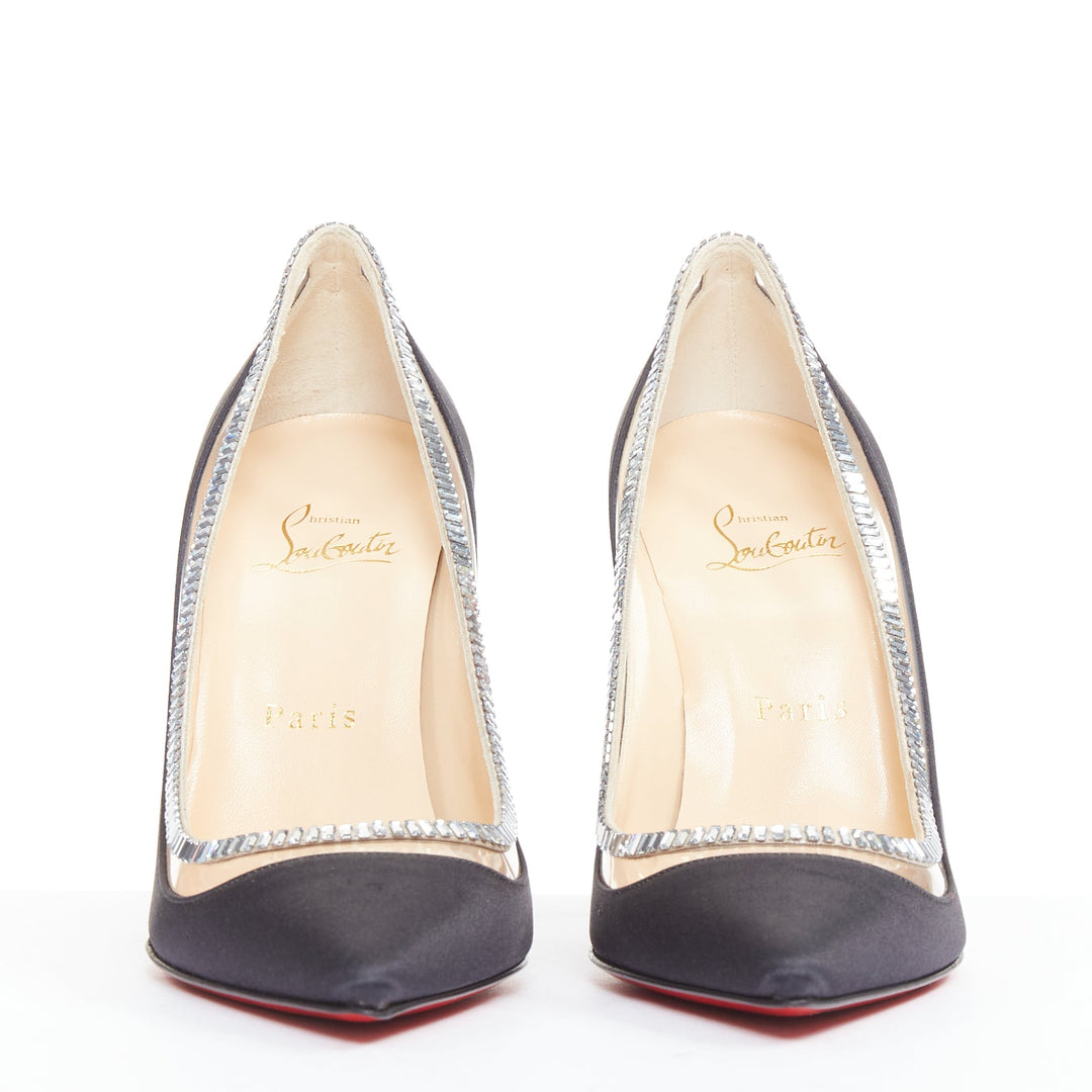 CHRISTIAN LOUBOUTIN Paulina Strass 100 Crepe Satin baguette crystal pumps EU37.5