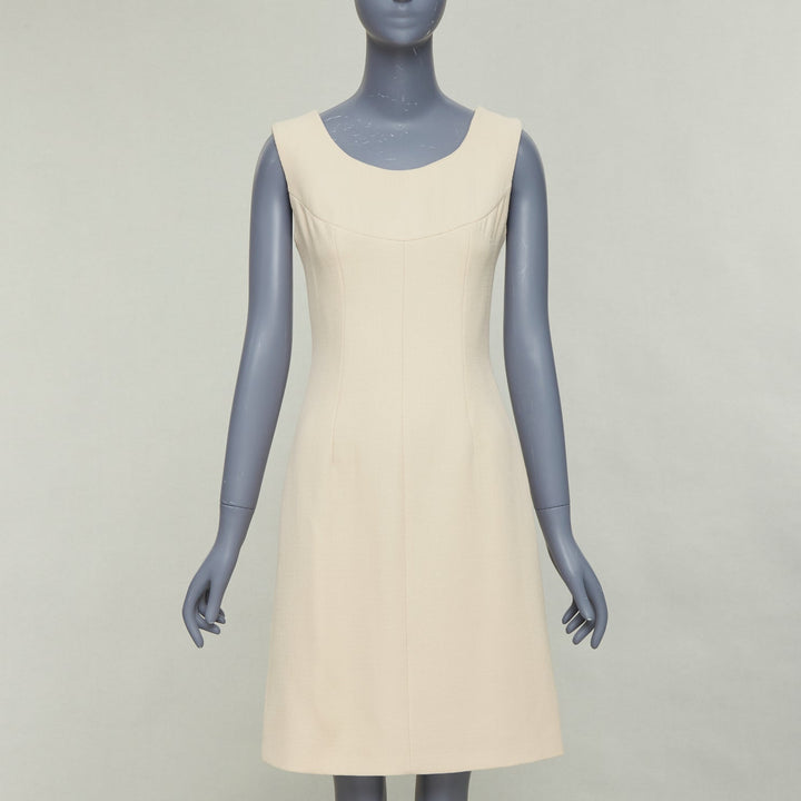 DOLCE GABBANA 1990s Vintage cream wool twill minimal contour seam dress  IT40 M