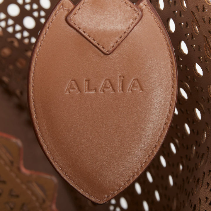 ALAIA Le Mina 32 Sable tan Vienne laser cut openwork calfskin leather tote bag
