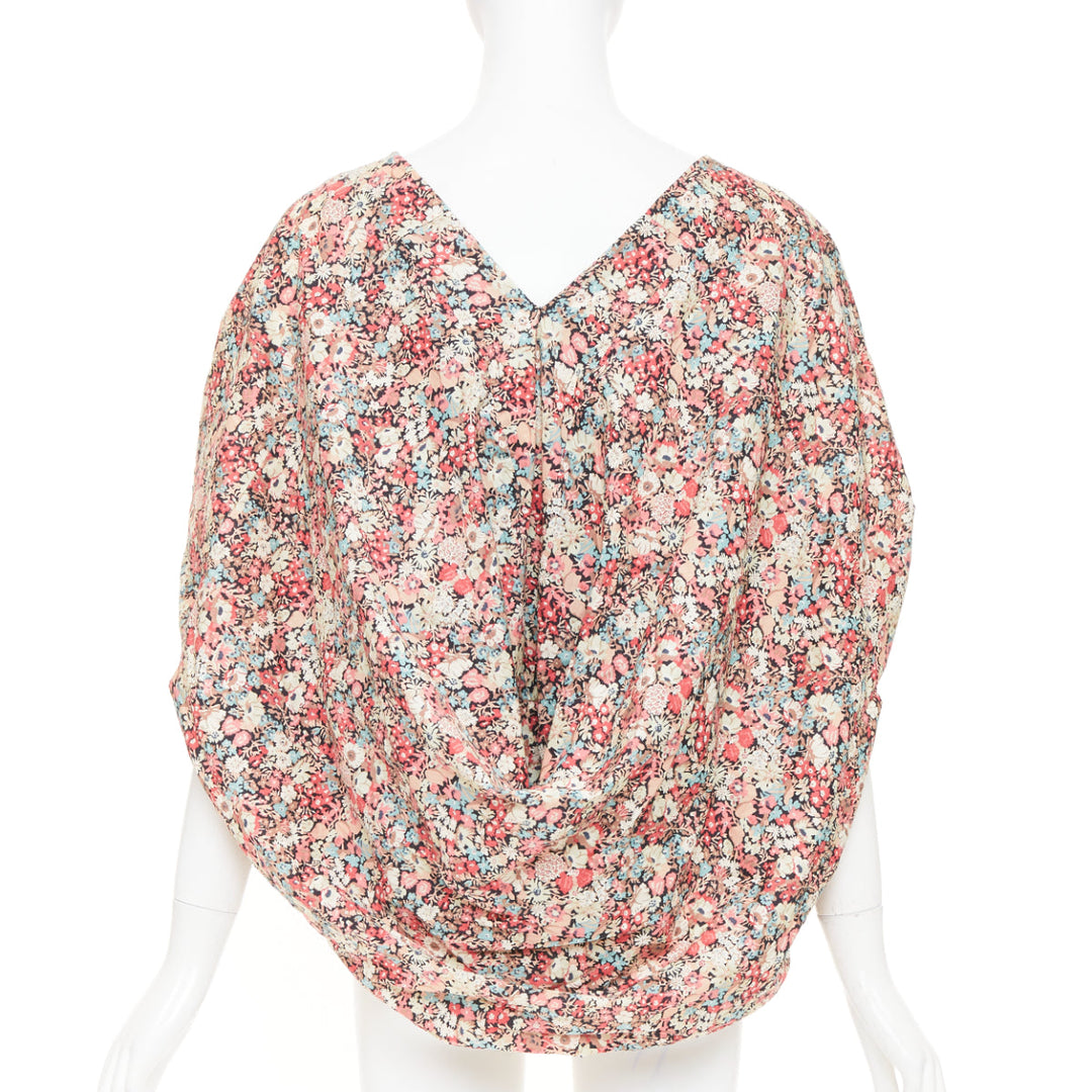 JUNYA WATANABE 2007 multicolor ditsy floral gathered smocked cotton blouse S