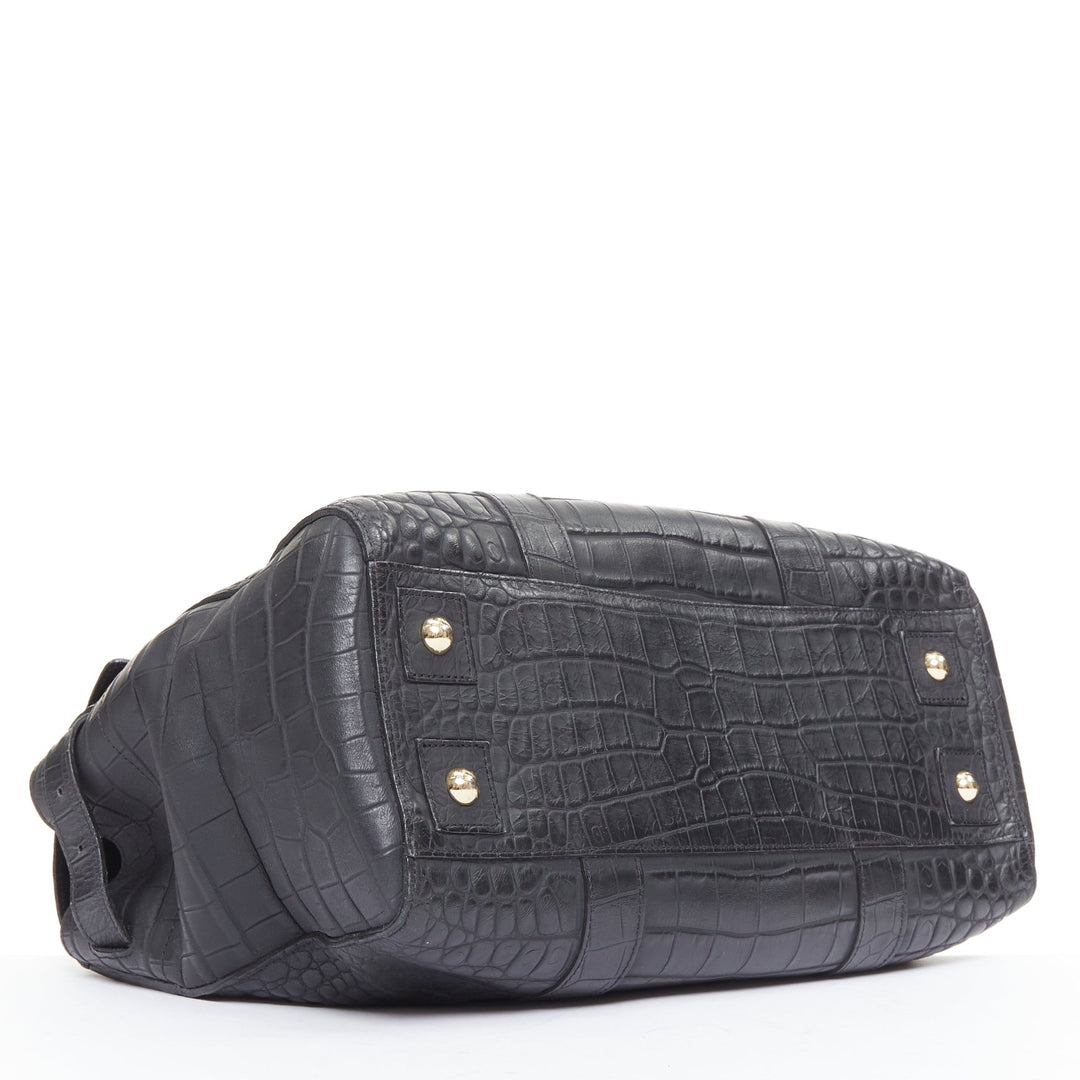 MULBERRY Bayswater black embossed croc leather print satchel tote bag